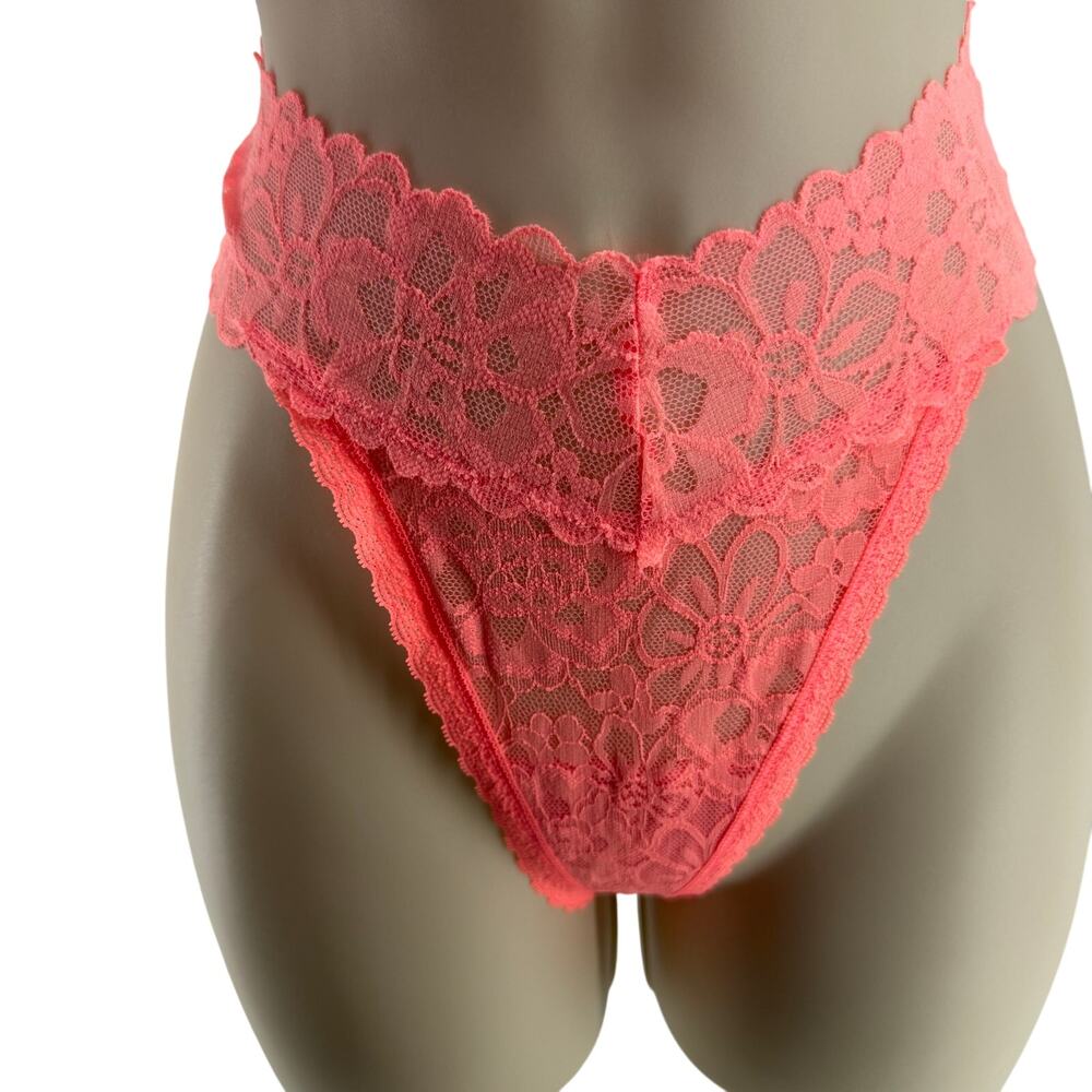 Victoria’s Secret Lacie Lace-up Thong Panty Neon Pink Womens XLarge